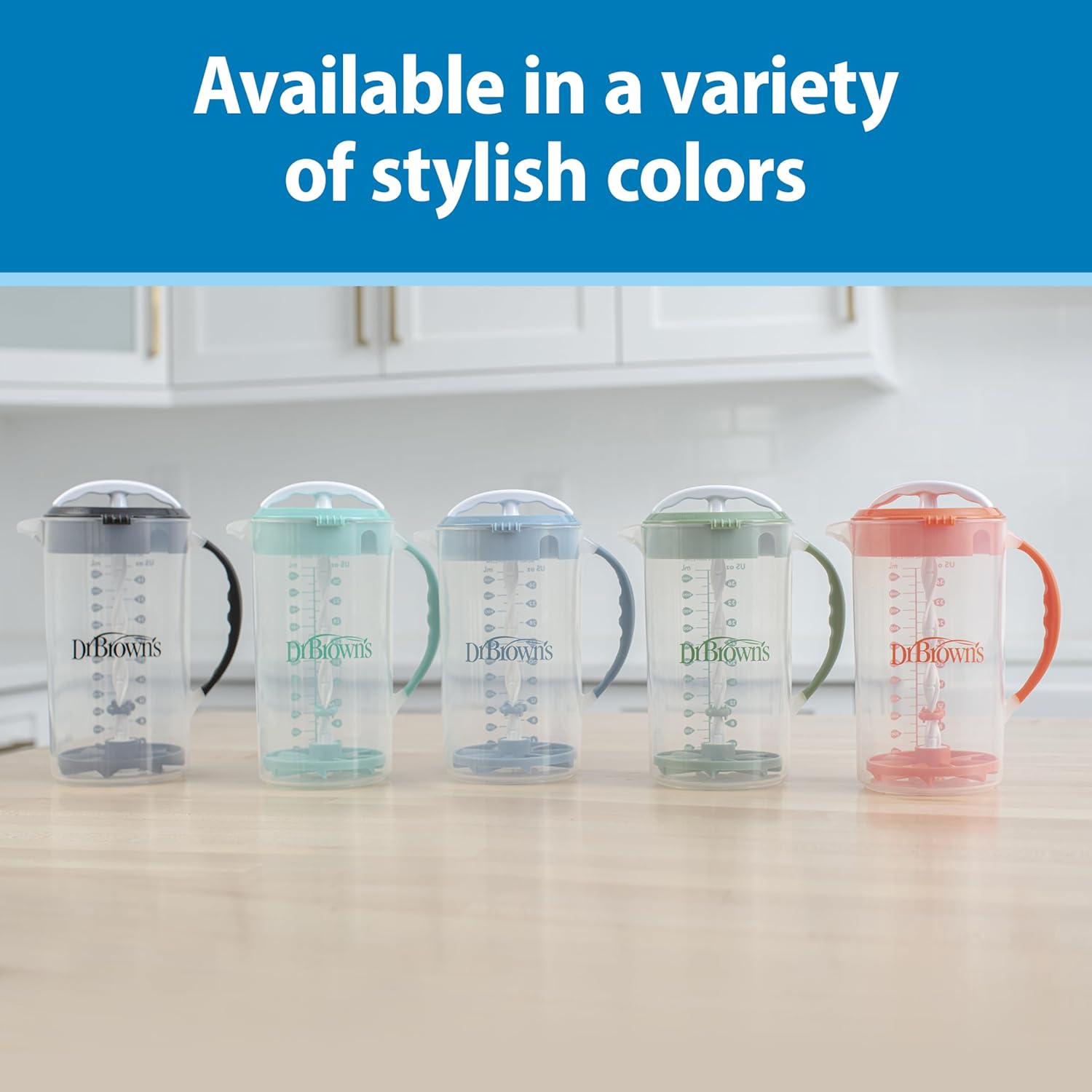 Dr. Brown's Baby Formula Mixing Pitcher with Adjustable Stopper, Locking Lid, & No Drip Spout, 32oz, BPA Free, Teal